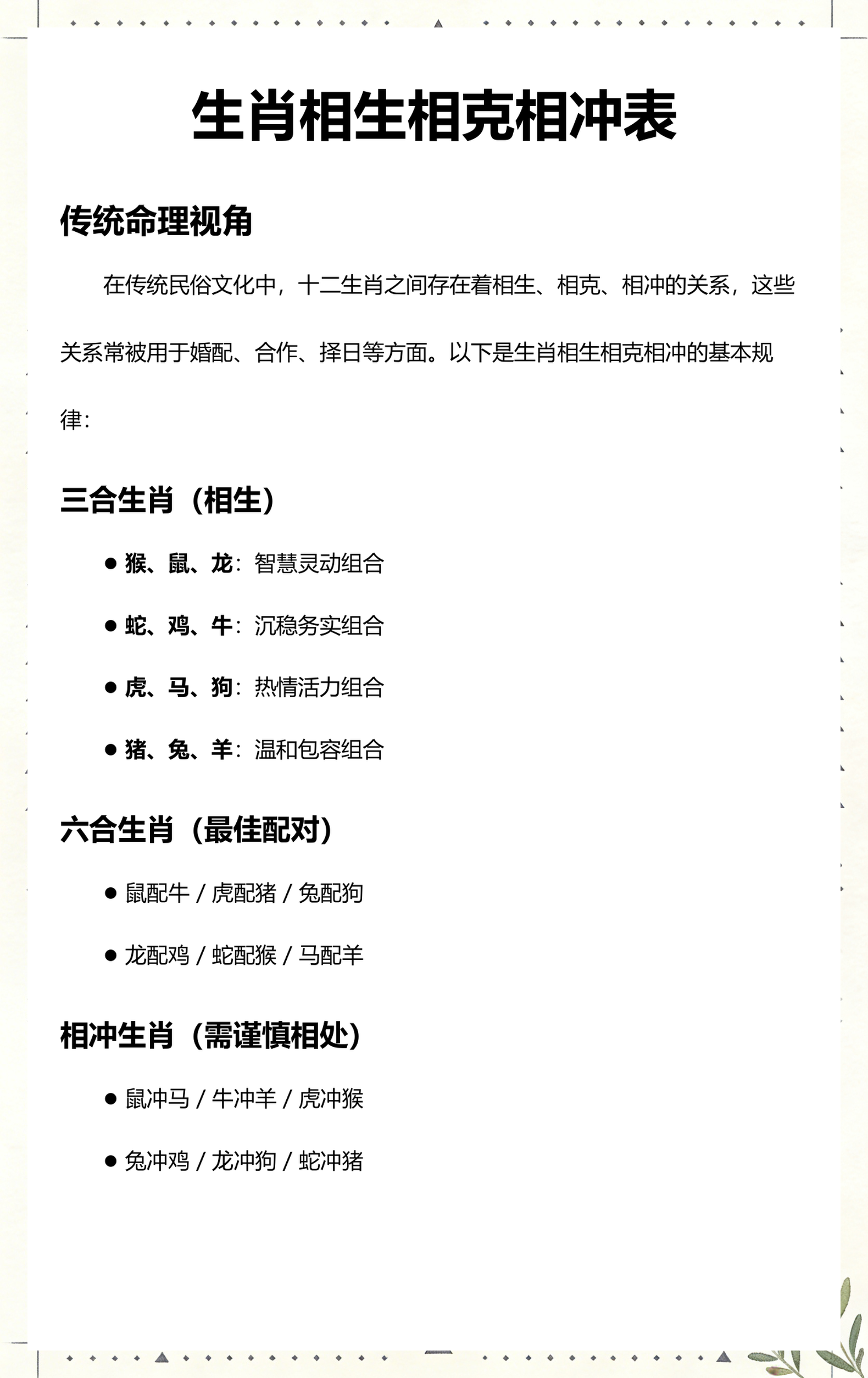 生肖表十二顺序相冲(十二生肖相冲表万年历)
