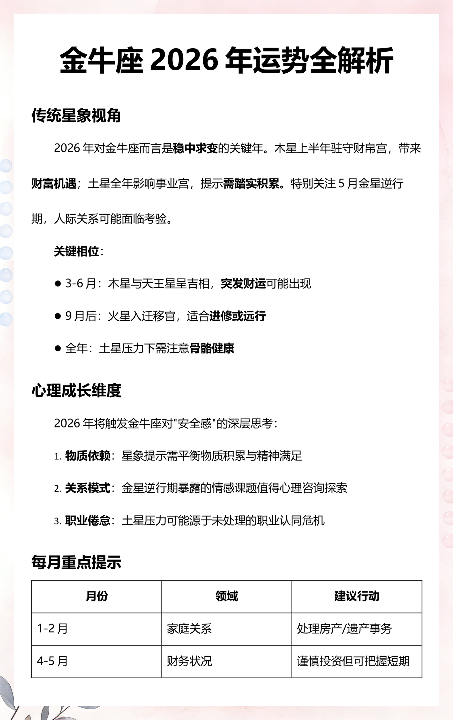 金牛座9月运势2026年